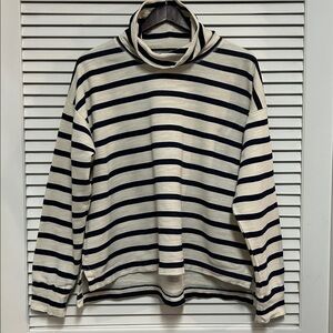 J. Crew Vintage Fleece in Navy and Cream Striped Turtleneck with dropped sleeves